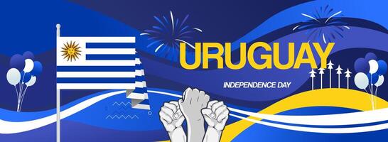 Embrace the spirit of Uruguay national day with eye-catching abstract background. This versatile design is perfect for invitations, posters, and more, featuring the flag and joyful hand vector