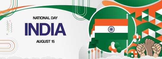Express your patriotic spirit with abstract backgrounds for India's Independence Day, featuring raised hands and flag colors for various uses. vector