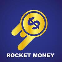 Rocket money logo design in gold color vector