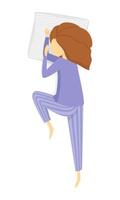 Girl in pajamas on bed trying to sleep vector