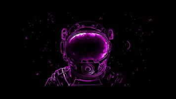 Neon frame effect, Astronaut space-themed mask with stars on black background video