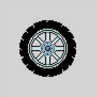 Pixelated Car Tire. Adventure Wheel Tire Car Icon pixelated for the pixel art game and icon for website and game. old school retro. vector