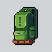 Pixelated Survival Backpack. Camping Survival Backpack Adventure Icon pixelated for the pixel art game and icon for website and game. old school retro. vector