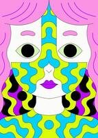 Colorful Psychedelic Portrait with Wavy Patterns and Bold Colors vector