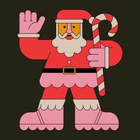 Minimalist Santa Claus Illustration with Candy Cane in Retro Style vector