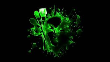 Neon frame effect, Artist mask with paint splashes, brushes, and a palette on black background video