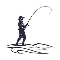 fisherman silhouette with white background vector