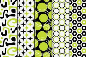Geometric bright green and black shapes texture seamless repeat pattern set vector