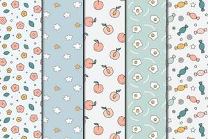 Kiddy cute illustrations texture seamless repeat pattern set vector