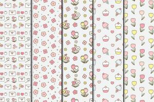Cute kawaii cartoon illustrations seamless repeat pattern set vector