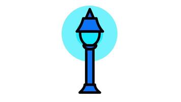 Looping animation of street lamp casting bright, wide reaching light, designed for safe and well lit main roads in busy city centers. video