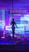 Artificial intelligence of the future decodes information, 3D render. video