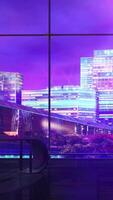 Sci-fi background with office and city in lights, 3D render video