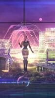A robot floating in the air is working with data, 3D render. video