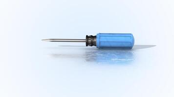 Screwdriver with Blue Handle on a Reflective Floor. Electrical Tools 3D. 4K video