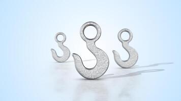 Crane Hooks on a Reflective Floor. Eye Hook 3D Animation. Constructions Work. 4K video