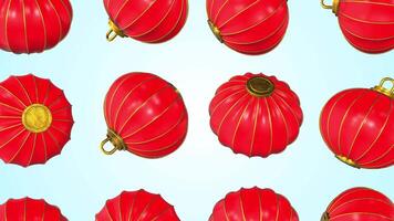 Chinese Red Lantern Falling on a Light Background. Paper Lantern 3D Animation. 4K video
