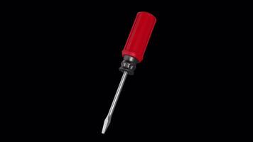 Red Handle Screwdriver Rotating on a Transparent Background. Seamless Loop. 4K video