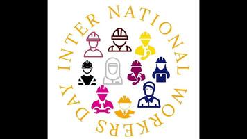 international workers day short color changing with different workers illustrations video