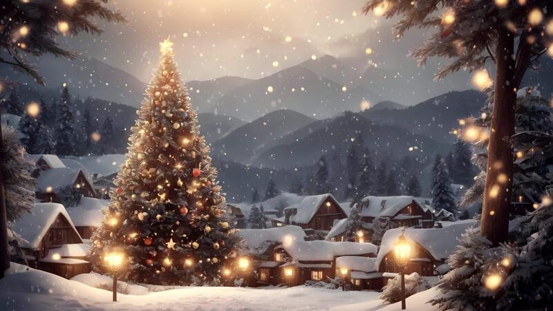 A christmas beautiful village with a christmas tree in the A christmas beautiful village with a christmas tree in the