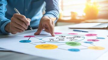 person analyzing diagram with colorful elements, showcasing digital integration photo