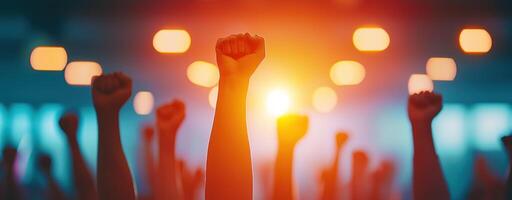 Empowered hands raised in celebration, symbolizing unity and success photo