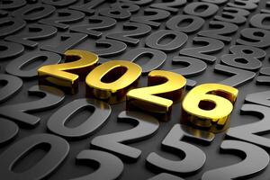 Golden number 2026 on black background. Start of New Year's, year change concept photo