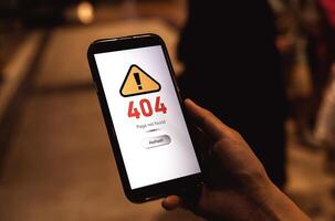 404 Page not found error. Screen shows errors on website page to contact maintenance or support. Concepts of internet network, troubleshooting server connection problems, and improving signal failures photo