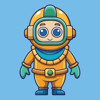 Cartoon Animation of a Thrilled Diver with Flippers and Goggles vector