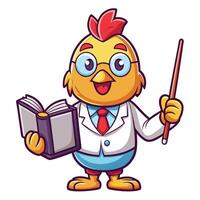 Adorable Chicken Teacher in School Uniform with Book and Pointer Cartoon vector