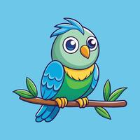 Cute Cartoon Bird Perched on a Branch, Illustration Icon vector