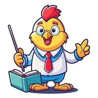 Cartoon Illustration of an Adorable Chicken Teacher Holding Book and Pointer vector