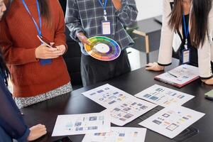 Asian business woman Brainstorm meeting pplication Designers mobile app interface Creative digital development software design project ux ui photo
