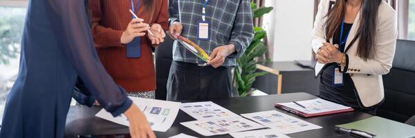 Asian business woman Brainstorm meeting pplication Designers mobile app interface Creative digital development software design project ux ui photo