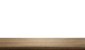 empty wooden table front view isolated on white background. photo