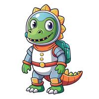 Adorable Dinosaur Astronaut in Space with Bright Blue Background Illustration vector