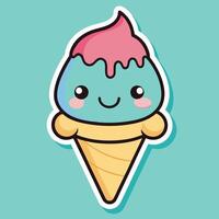 Cartoon Ice Cream Cone Sticker with Delightful Expression vector