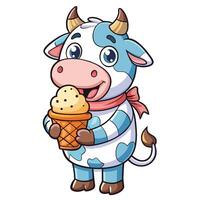 Adorable Cow Indulges in a Delightful Ice Cream Treat - Cartoon Icon vector
