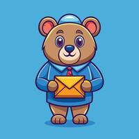 Cartoon Icon of an Adorable Bear Delivering a Sweet Message in an Envelope vector