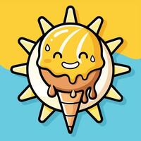 Melting Cartoon Ice Cream Cone Sticker with Animated Drips vector