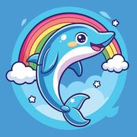 Cartoon Sticker of a Joyfully Leaping Dolphin Breaking Through Water vector