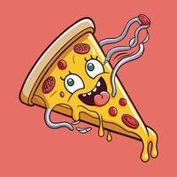 Cartoon Pizza Slice Pulled Apart with Stretchy Cheese vector