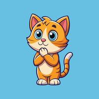 Cartoon Illustration of an Adorable Cat Deep in Thought with Curious Expression vector