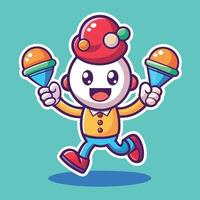 Cartoon Ice Cream Cone Balancing Scoops on Colorful Hands vector