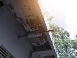 Exhaust system and muffler on a engine building room. Isolated on the rooftop building power engine room, the concept of carbon gas and emissions. photo