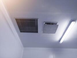 Ceiling of factory interrior ventilation with low temperature of an industrial cold storage room. photo