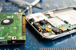 Repairing and upgrade circuit mainboard of notebook, electronic, computer hardware and technology. photo