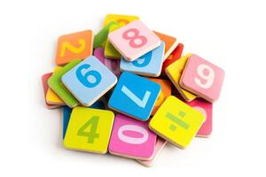 Math number colorful on white background, education study mathematics learning teach. photo