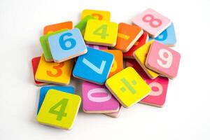 Math number colorful on white background, education study mathematics learning teach. photo
