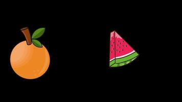 rotating movement of orange and watermelon animation.looping animation video